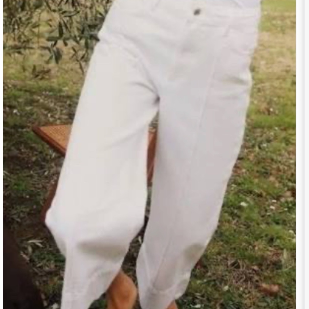 ZARA | Front Seam Cropped Wide Leg Jeans in White, Size 0